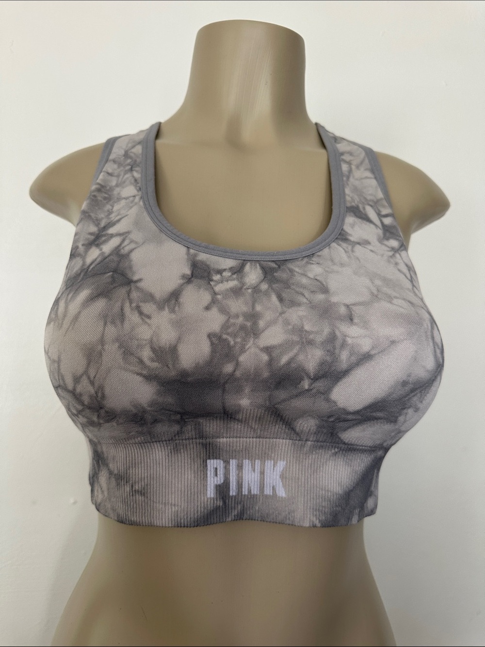 PINK Victoria's Secret Gray Tie-Dye Seamless Sports Bra